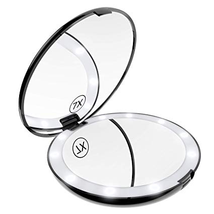 Benbilry Lighted Compact Makeup Mirror, 1x/7x Magnification, LED Handheld Travel Makeup Mirror, Illuminated, Portable Folding Mirror – Perfect for Pocket & Handbag (Black)