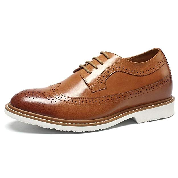 CHAMARIPA Mens Height Increasing Elevator Shoes 2.56'' Taller Dress Brogue Shoes DX60B06-1 Brown