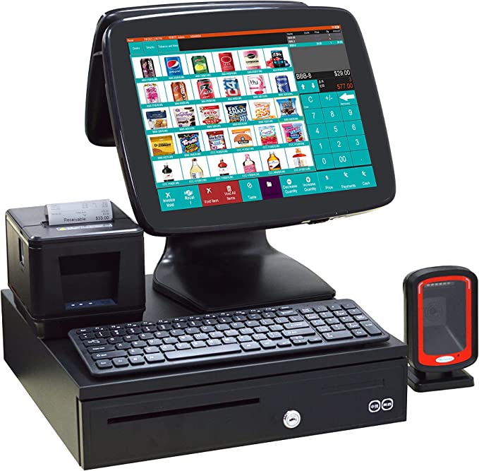 MEETSUN All in One POS System,Cash Register for Retail,Includes Touch Screen Cash Register,80MM Thermal Printer,Cash Drawer,handfree Barcode Scanner,Windows 10,POS Software (700-LS003)
