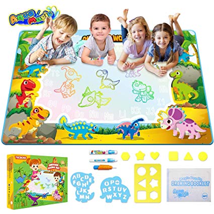 TECBOSS Toys for 3 Year Old Boys, Dinosaur Boy Toys Aqua Magic Mat Educational Water Drawing Pad Mess Free Painting Doodle Board Gift for 2 3 4 Year Old Boys Girls Toddler