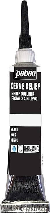 Pebeo Vitrail, Cerne Relief Dimensional Paint, 20 ml Tube with Nozzle - Black, 0.68 Fl Oz (Pack of 1)