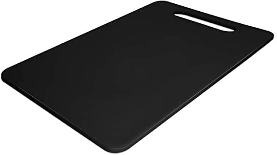 Plastic Utility Cutting Board with Handles, Food Safe PP Material, Lulii BPA Free, Dishwasher Safe, Thick Chopping Board, Large Size (15.5 x 10), Easy Grip Handle, for Kitchen (Black)