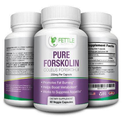 Pure Forskolin Extract - 250mg 60 Capsules Lose Fat Fast Weight Loss Slims Tones Suppresses Appetite Boosts Energy for Women and Men Ignites Metabolism Highest Grade and Antioxidant By Fettle Botanical