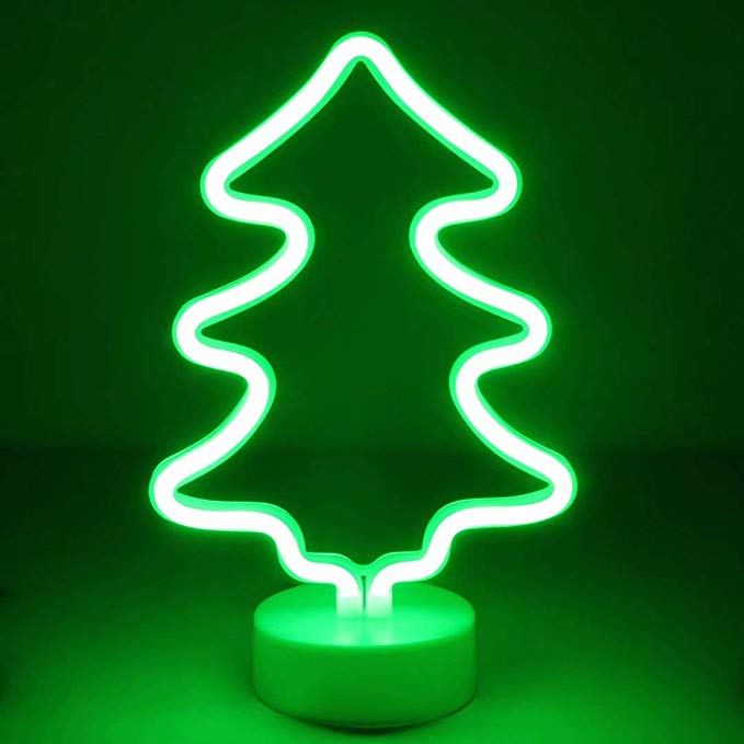 NUÜR Neon Lights Xmas Tree LED Sign Battery Operated and USB Powered, LED Decorative Lights Wall Decor for Living Room Office Christmas Wedding Party Decoration (Green/with Stand)