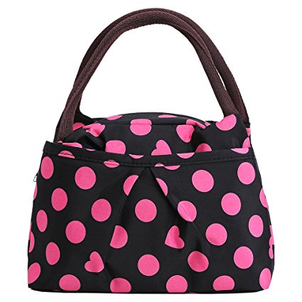 ZXKE Dots Print Style Women Handbags Lunch Bag Tote (Rose dots black)