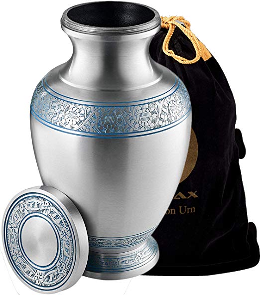 Cremation Urn for Ashes, for Adults up to 200lbs, Funeral Burial Urns w/Satin Bag for Human Ashes. (Silver)