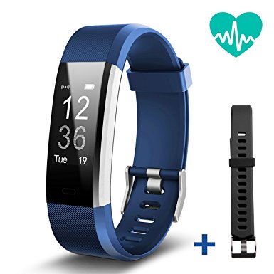 GEEKERA Fitness Tracker, Smart Bracelet Heart Rate Monitor, Bluetooth Smart Watch with Pedometer GPS Call/SMS Reminder for iPhone X/8/8plus/7 Samsung S8/7/note 7 Huawei Mate P9/P10 (Blue  Black Strap)