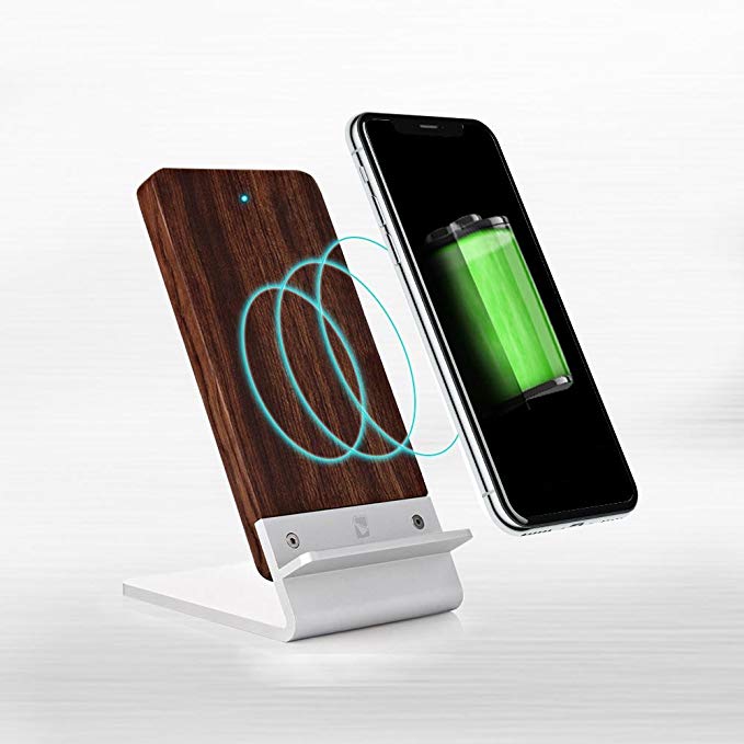 Wood Wireless Charger for DeWalt MD501 - [Fast Charge] Cooper ECOSTAND Wireless Charging Stand | Qi Wireless Charger Stand | Nightstand, Desk, Office (Aluminium & Rosewood)