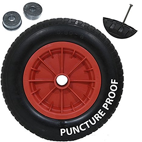 Garden mile® New 14" Red PU Puncture Proof Wheelbarrow Wheel Tyre Solid Lightweight Foam 3.50 - 8 NOT FOR HIGHWAY USE