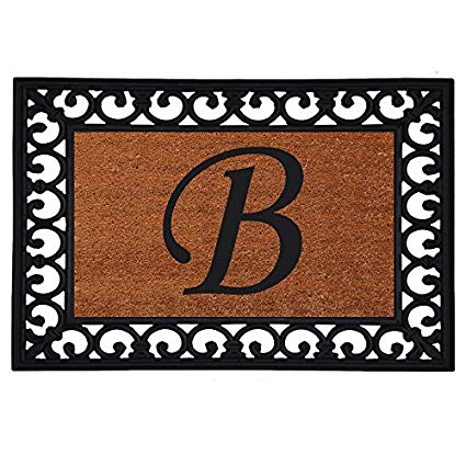 Home & More 180041925B Inserted Doormat, 19" X 25" x 0.60", Monogrammed Letter B, Natural/Black