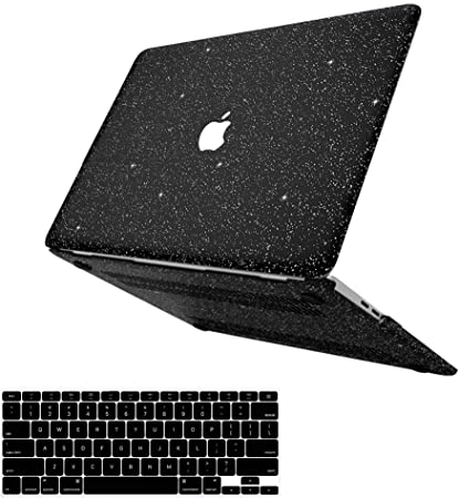 Anban MacBook Air 13 inch Case, Glitter Bling Smooth Protective Laptop Shell Slim Snap On Case with Keyboard Cover Compatible with Mac Air 13 Older Ver 2010-2017 Release A1466 A1369, Shining Black