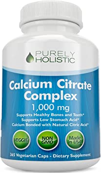 Calcium Citrate 1000mg - 365 Vegan Capsules not Tablets - Supports Health of Bones and Teeth - with Added Parsley, Dandelion and Watercress - Without Vitamin D - Made in The USA by Purely Holistic