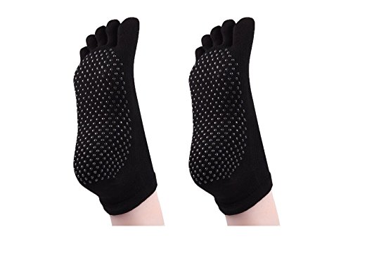 Cosfash Yoga Socks Non Slip Skid Toe Grips for Pilates Barre Women Men