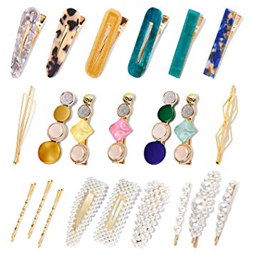 Allucho 22 Pack Pearl Hair Clips Fashion Hair Barrettes Sweet Artificial Macaron Acrylic Resin Hairpins for Women,Ladies and Girls Headwear Styling Tools Hair Accessories