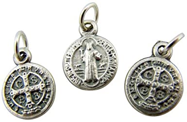 Jewelry Making Charms Lot of 3 Saint St Benedict of Nursia 1/2" Silver Mini Medal