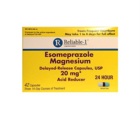 RELIABLE 1 LABORATORIES Esomeprazole Magnesium Delayed - Release Capsules USP 42 Count, 20Mg Best Acid Reducer (3 Bottles, 14 Count/ea)