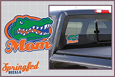 Florida Gators GATOR HEAD w/Orange Cursive MOM Vinyl Decal Car Truck Sticker UF Gator Mom