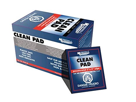 MG Chemicals Presaturated Clean Pad, 4" x 3" Wipes, Contains 91% Isopropyl Alcohol, Box of 50