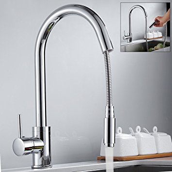 Kitchen Sink Taps Hole Pull Out Sprayer Kitchen Faucet Chrome Monobloc Mixer Tap Single Lever with UK Standard Fittings 10 Years Quality Warranty