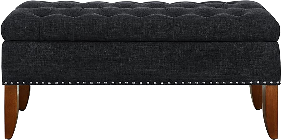 Pulaski DS-D107003-621 Hinged Top Button Tufted Bed Charcoal Grey, 41.5" L x 15.75" W x 18.5" H Upholstered Storage Bench