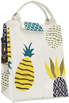 HKEC Reusable Lunch Bag Insulated Lunch Box Cute Canvas Fabric with Aluminum Foil, Lunch Box Tote for Women/Picnic/Boating/Beach/Fishing/Work(Colorful Pineapple)