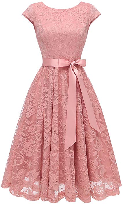 BeryLove Women's Floral Lace Short Bridesmaid Dress Cap-Sleeve Wedding Formal Party Dress