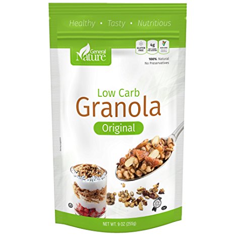 Low Carb Granola Cereal with Whole Almonds - Gluten Free - Sugar Free - Kosher Low Carb Snack 9oz