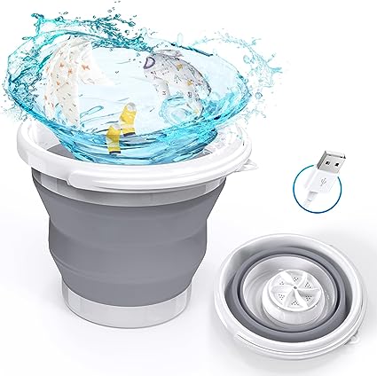 Portable Washing Machine, Mini Foldable Washer with 5L Foldable Laundry Bucket,Mini Washer Small Washing Machine with Blue Light for Travel, RV, Camping, Apartments or Home Laundry Used