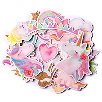 Navy Peony Magical Rainbow Unicorn Stickers (34 Pieces) | Cute Sticker Pack for Party Favors and Scrapbooking | Kawaii Princess Stickers for Girls | Waterproof Stickers for Water Bottles and Laptops