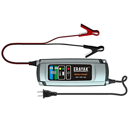 ERAYAK 6V/12V 6A Automatic Car Battery Charger Maintainer for 150Ah Lead-acid Battery,All types of ATV,lawn mower,motorcycle,automotive,marine,RV,power sport,lawn&garden,AGM,gel cell batteries-C9306