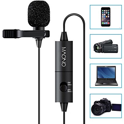 MAONO Lavalier Microphone, Hands Free Clip-on Lapel Mic with Omnidirectional Condenser for DSLR,Camera,iPhone,Android,Samsung,Sony,PC,Laptop (236 in)
