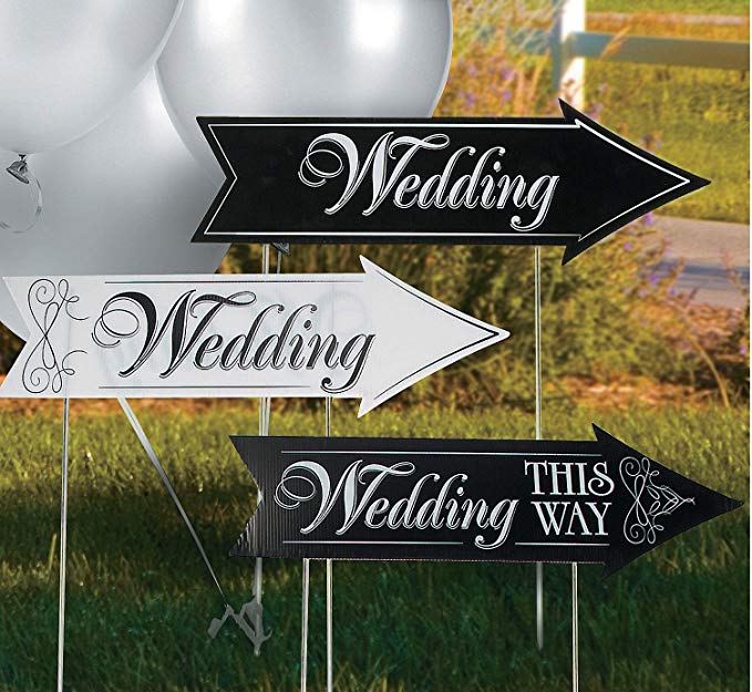 Wedding Directional Road Signs (3 Cardboard Signs) Includes Metal Stakes