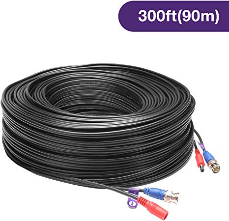 Loocam 300ft (90m) BNC Video Male DC Power Jack Male/Female Extension Cable Cord for CCTV Security Surveillance AHD/TVI/CVI/Analog Camera