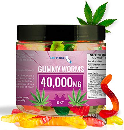 Hemp Gummy Worms 40000MG High Potency 30 Pcs Made from Hemp Oil/L-Theanine | Natural Hemp Candy Supplements for Pain, Anxiety, Stress & Inflammation Relief | Rich in Vitamins B, E, Omega 3, 6, 9