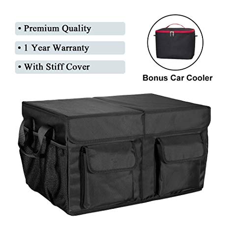 MIU COLOR® Foldable Cargo Trunk Organizer - High Quality Washable Storage with Reinforced Handles and Durable Cover - Bonus Car Cooler - Black