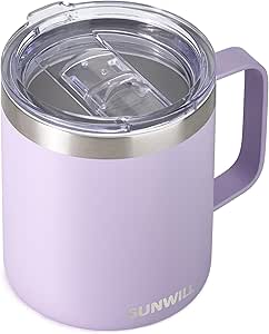 SUNWILL Travel Coffee Mug with Handle, Insulated Coffee Mug with Lid, 14oz Stainless Steel Cup for Home, Office, Camping, Powder Coated Orchid