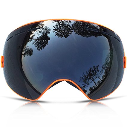 IceHacker 6 Colors Lagopus Snowmobile Snowboard Skate Ski Goggles with Detachable Lens and Wide Angle Double Lens Anti-fog Big Spherical Professional Unisex Multicolor Snow3100 (Orange Black)