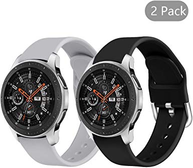 (2 Pack) Qiyiguo Replacement 22mm Solid Color Watch Bands Set- Black,Gray(S)