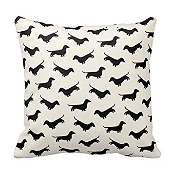 Dachshund Weiner Dog Pattern in Black Throw Pillow Cover
