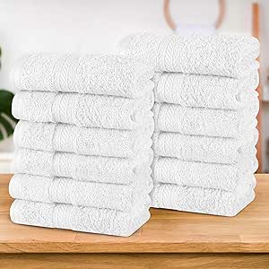 Superior Atlas Cotton Luxury Face Towels, Washcloth Set, Heavyweight, Bathroom Accessories, Kitchen Basics, Spa, Salon, Hotel, Resort, Thick, Ultra-Plush, Highly-Absorbent, Face Towel, White