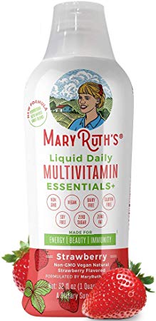 Daily Liquid Vegan Multivitamin by MaryRuth (Strawberry) w/Organic Whole Food Blend   Elderberry - Vitamin A B C D3 E Trace Minerals & Amino Acids for Energy & Immunity Men Women Kids 0 Sugar 32oz