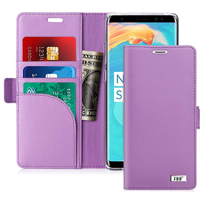 FYY [Genuine Leather] [RFID Blocking] Wallet Case for Samsung Galaxy Note 8 2017, Handmade Flip Folio Wallet Case with Kickstand and Card Slots for Samsung Galaxy Note 8 2017 Lavender