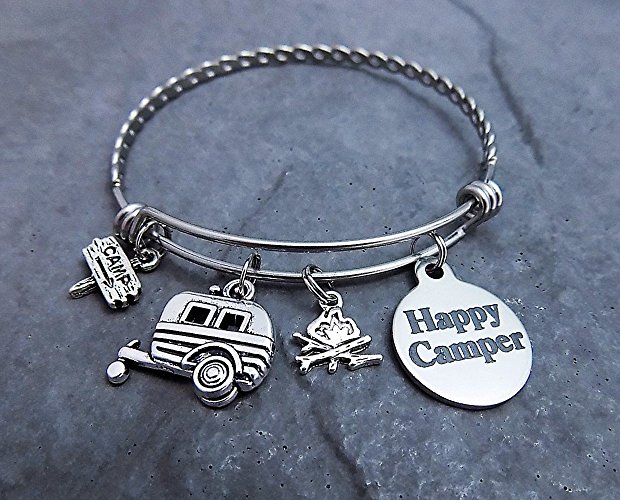 Happy Camper Charm Bracelet - Expandable Bangle Twisted Stainless Steel
