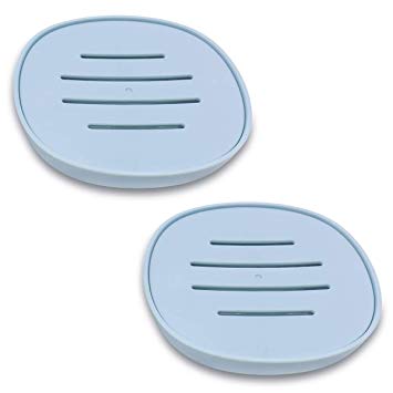 TOPSKY 2-Pack Soap Dish with Drain, Soap Holder, Soap Saver, Easy Cleaning, Dry, Stop Mushy Soap (Square Blue)