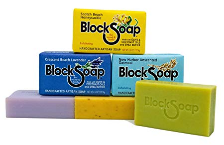 BlockSoap Artisan Bar Soap with Sea Salt, Olive Oil, Coconut Oil, and Shea Butter (4.5oz) - Assorted Scents