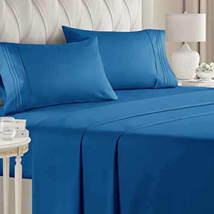 Full Size Sheet Set - 4 Piece - Hotel Luxury Bed Sheets - Extra Soft - Deep Pockets - Easy Fit - Breathable & Cooling Sheets - Wrinkle Free - Comfy – Royal Blue Bed Sheets