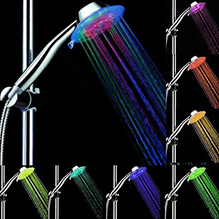 PISSION Bathroom LED Handheld Showerheads 3 Water Mode 7 Color Glow Light Automatically Changing
