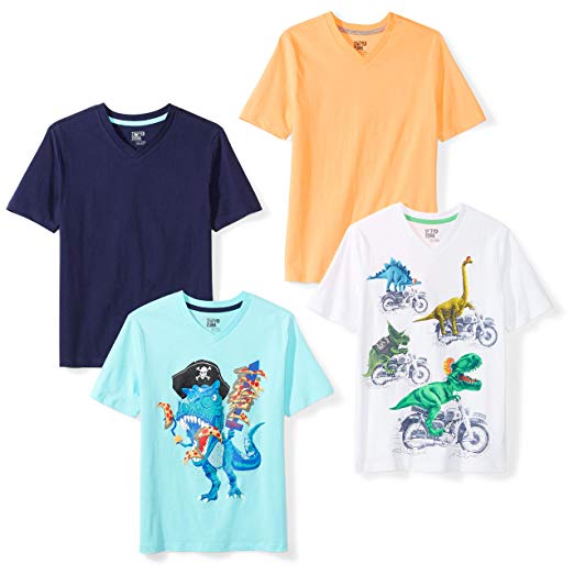 Spotted Zebra Boys' Toddler & Kids 4-Pack Short-Sleeve V-Neck T-Shirts