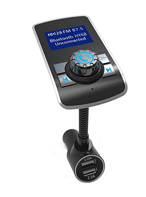 HC-RET Wireless In-Car Bluetooth FM Transmitter 5V/3.1A Dual USB Car Charger AUX Input 1.44 Inch Display TF Card Slot