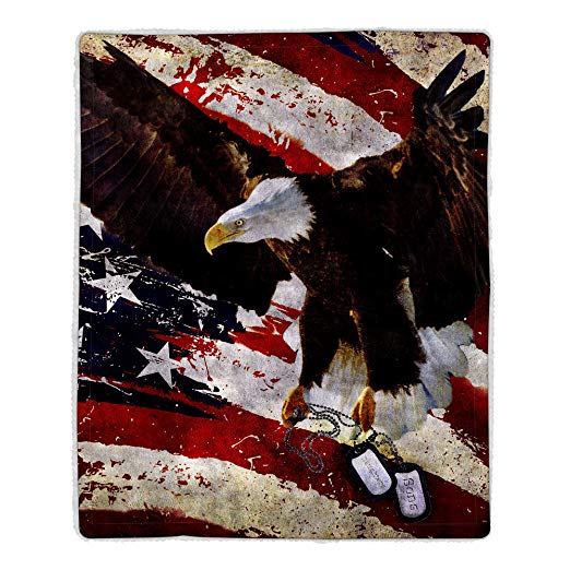 Lavish Home 64-Eagle Sherpa Fleece Blanket, American Flag Bald